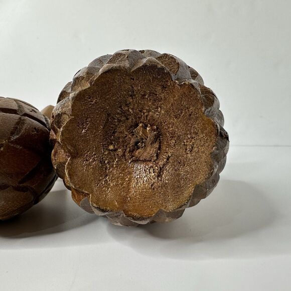 MCM 2 Hand Carved Pineapple Toothpick Holders Appetizer Cheese Kitchen 6" 8" Vtg - Picture 3 of 16